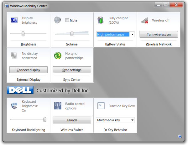 Windows Mobility Center Windows 7 Home Premium (Dell)